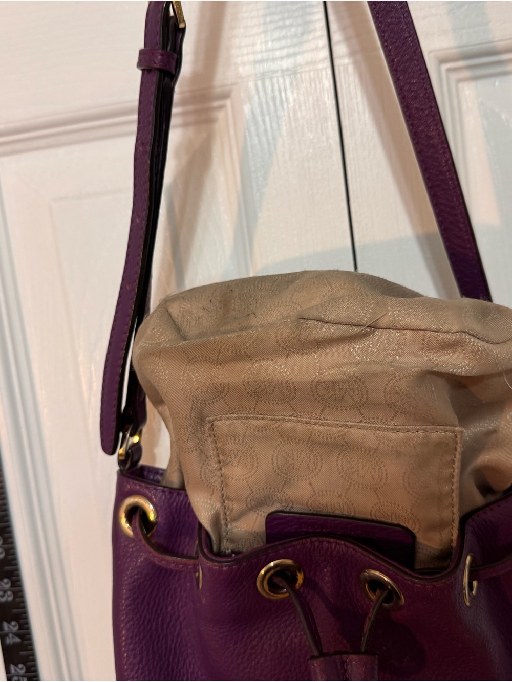 Michael Kors Plum Leather Drawstring Crossbody Bag - Picture 9 of 9